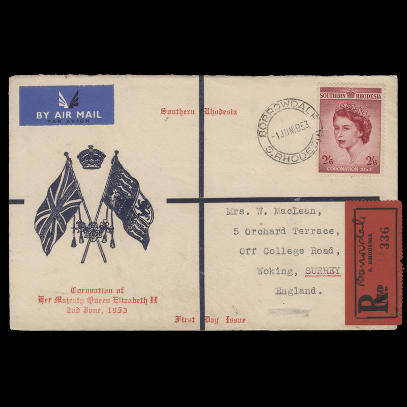 Southern Rhodesia 1953 (FDC) 2s6d Coronation, BORROWDALE