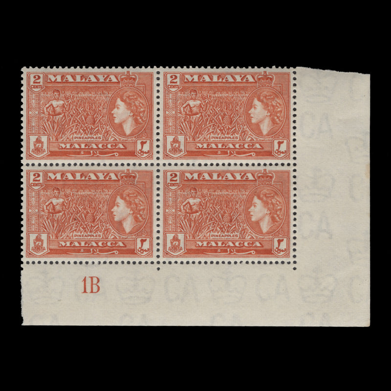 Malacca 1957 (MNH) 2c Pineapples plate 1B block