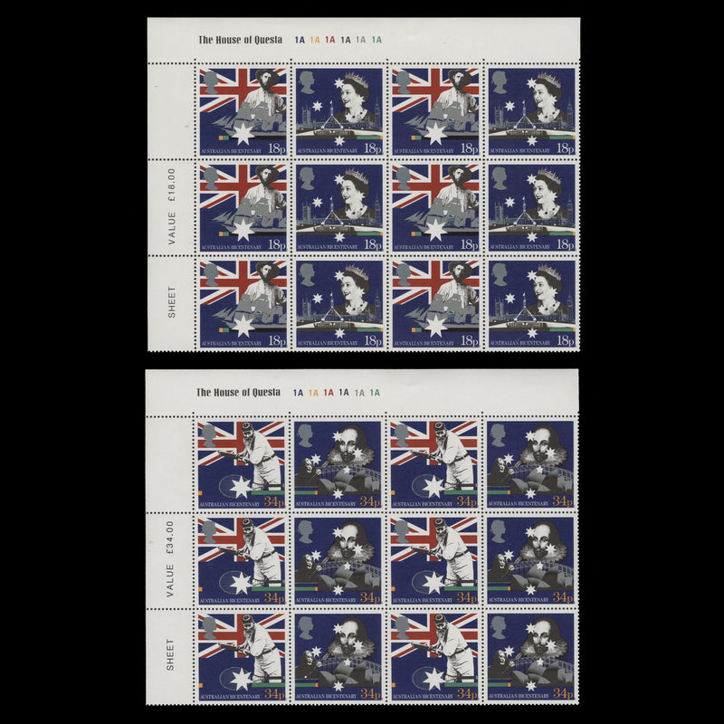 Great Britain 1988 (MNH) Australian Settlement Bicentenary plate blocks