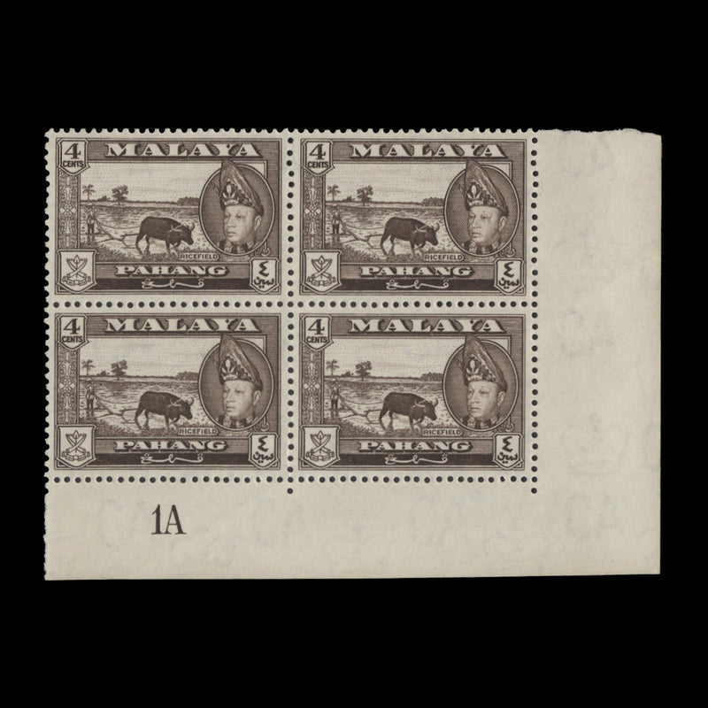 Pahang 1957 (MNH) 4c Ricefield plate 1A block