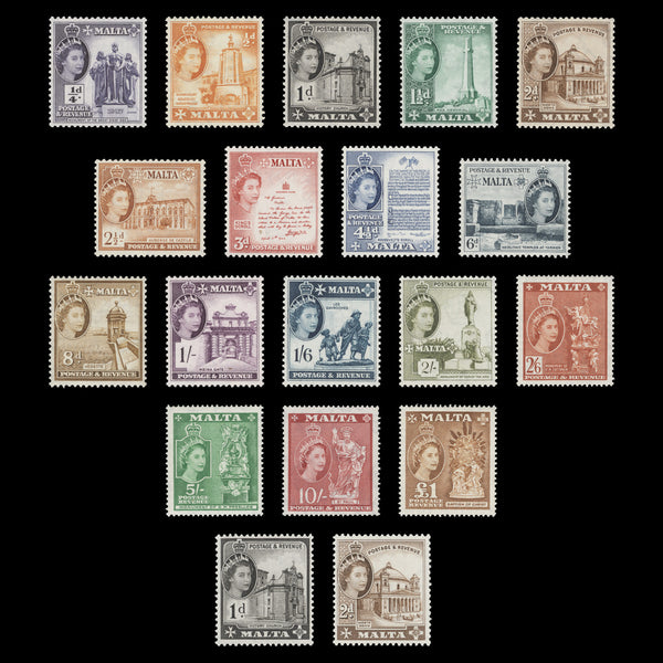 Malta 1956 (MNH) QEII Definitives, including St Edward's crown reissues