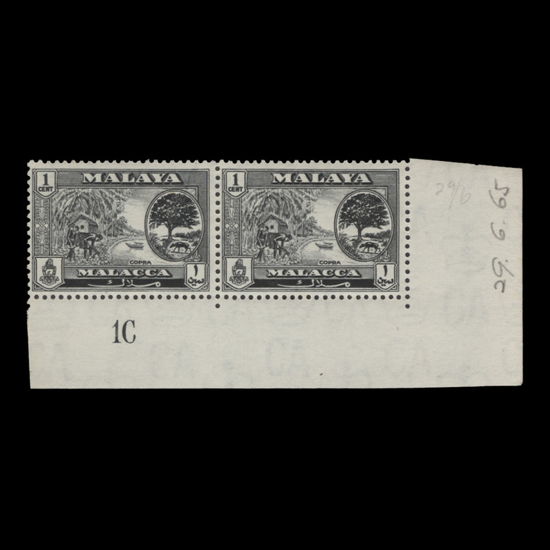 Malacca 1960 (MLH) 1c Copra plate 1C pair