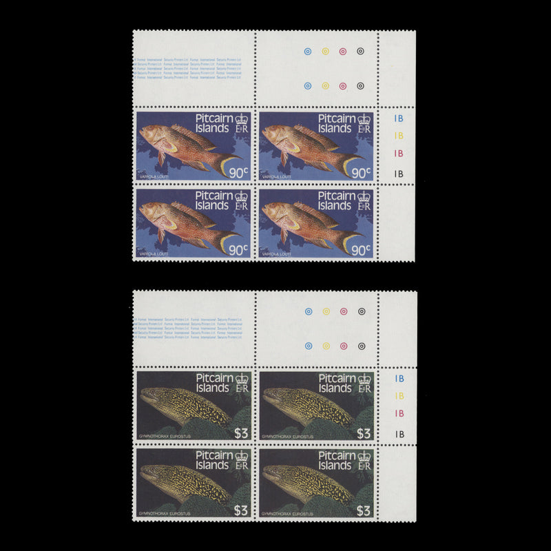 Pitcairn Islands 1988 (MNH) Fishes traffic light/plate 1B blocks