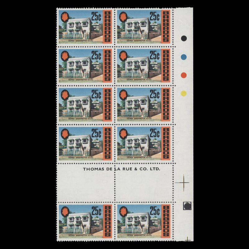 Barbados 1970 (MNH) 25c George Washington House imprint block