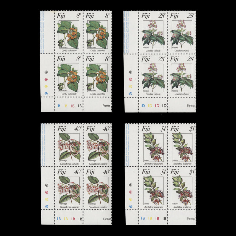 Fiji 1983 (MNH) Flowers traffic light/plate blocks