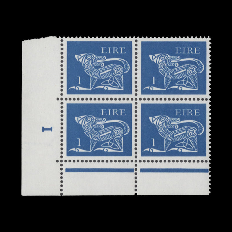 Ireland 1975 (MNH) 1p Dog cylinder 1 block, OCP, PVA gum