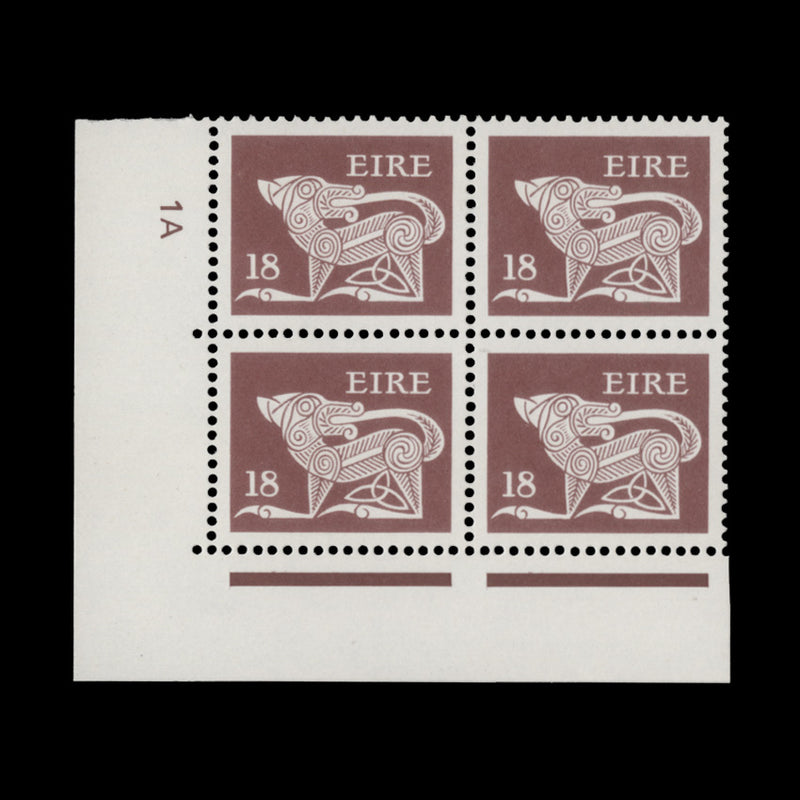 Ireland 1981 (MNH) 18p Dog cylinder 1A block x 4, perf 14 x 14½, litho