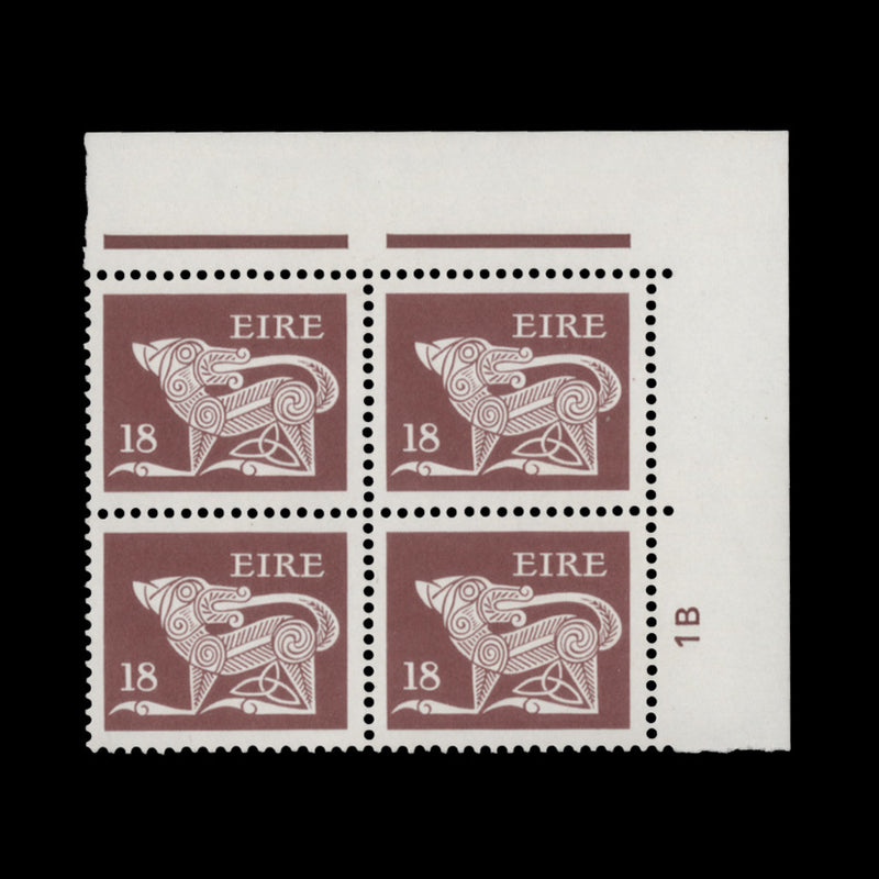 Ireland 1981 (MNH) 18p Dog cylinder 1B block x 4, perf 14 x 14½, litho