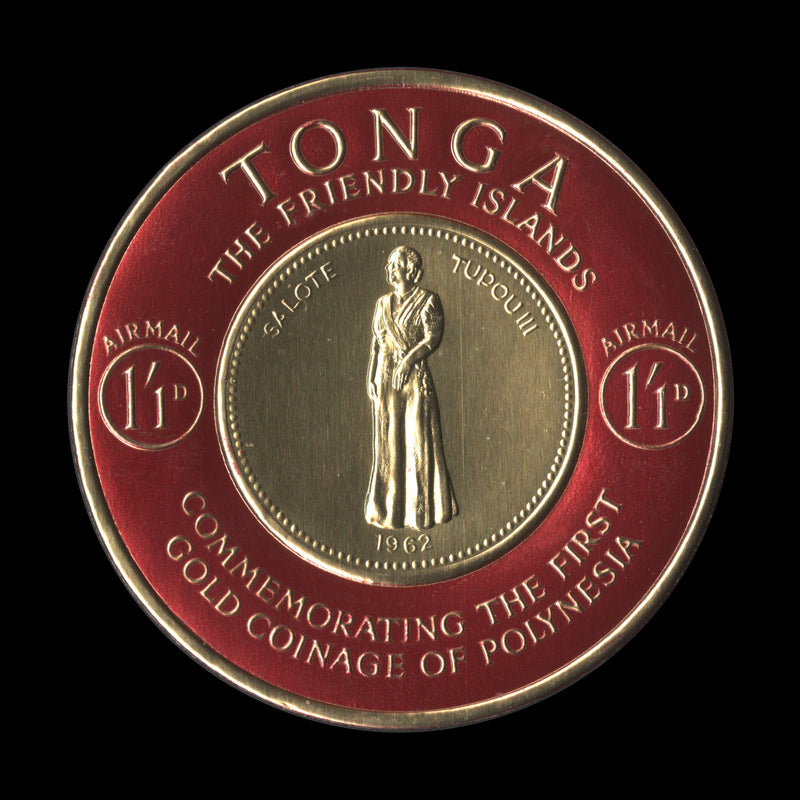 Tonga 1963 (Trial) 1s1d Gold Coinage Commemoration, carmine border