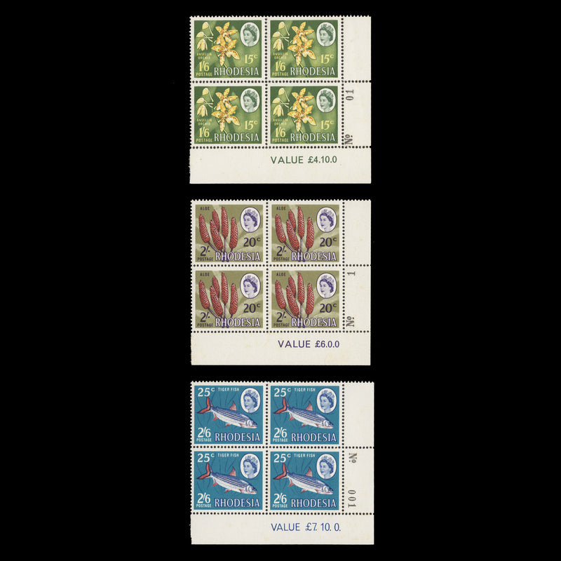 Rhodesia 1968 (MNH) Dual Currency Definitives sheet value blocks