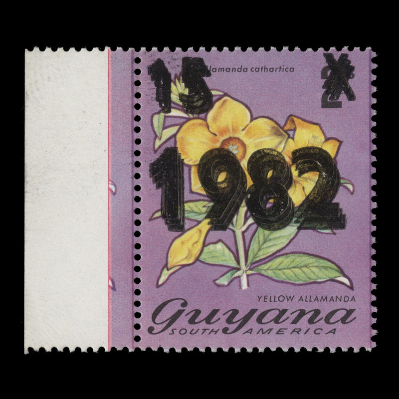 Guyana 1982 (Variety) 15c/2c Yellow Allamanda surcharge triple