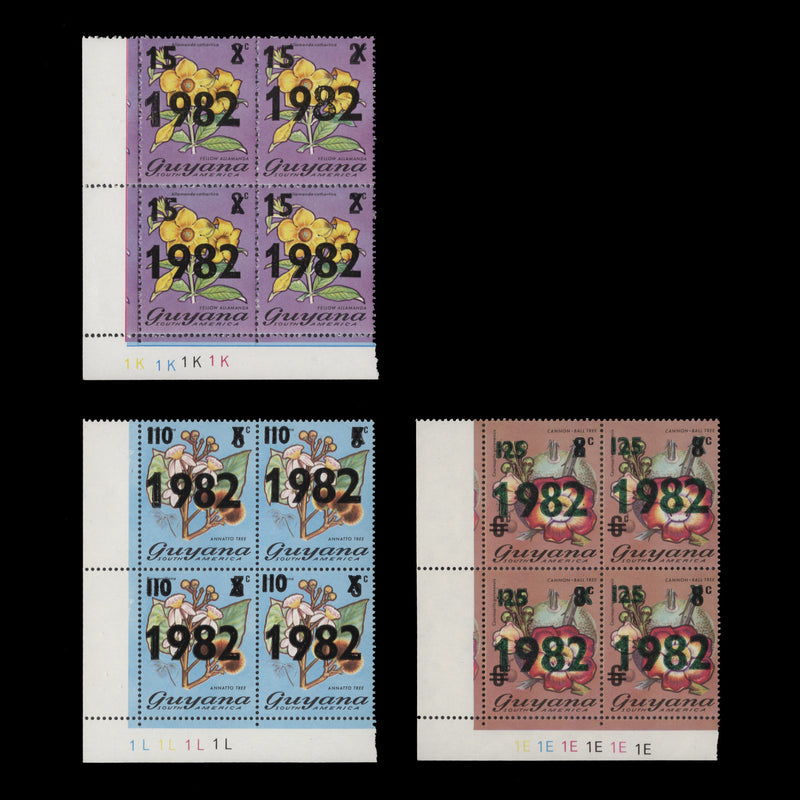 Guyana 1982 (MNH) Flowering Plants Provisionals plate blocks