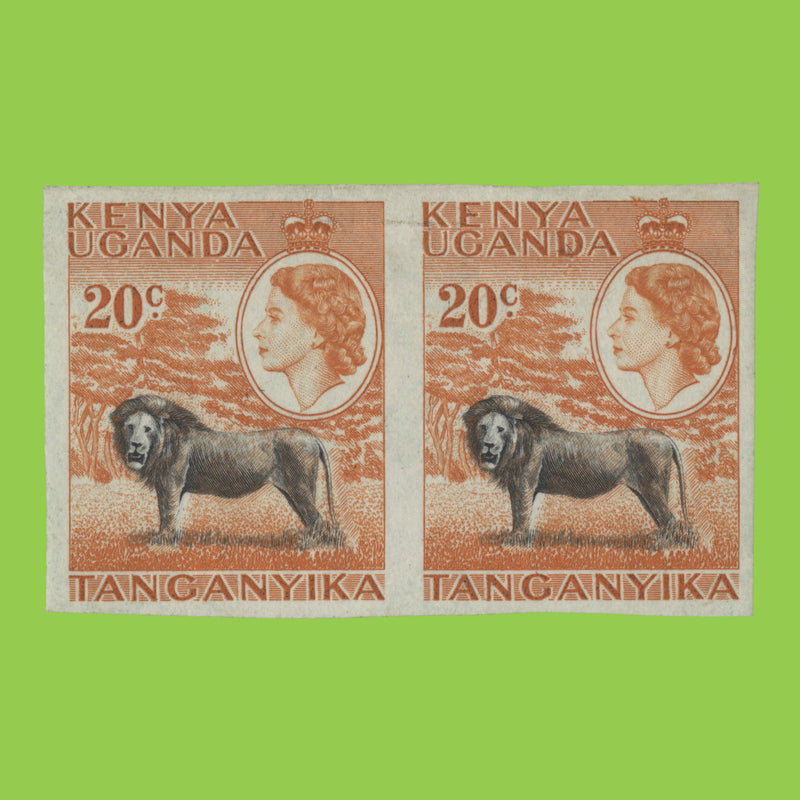 Kenya Uganda Tanganyika 1954 (Error) 20c Lion imperf pair