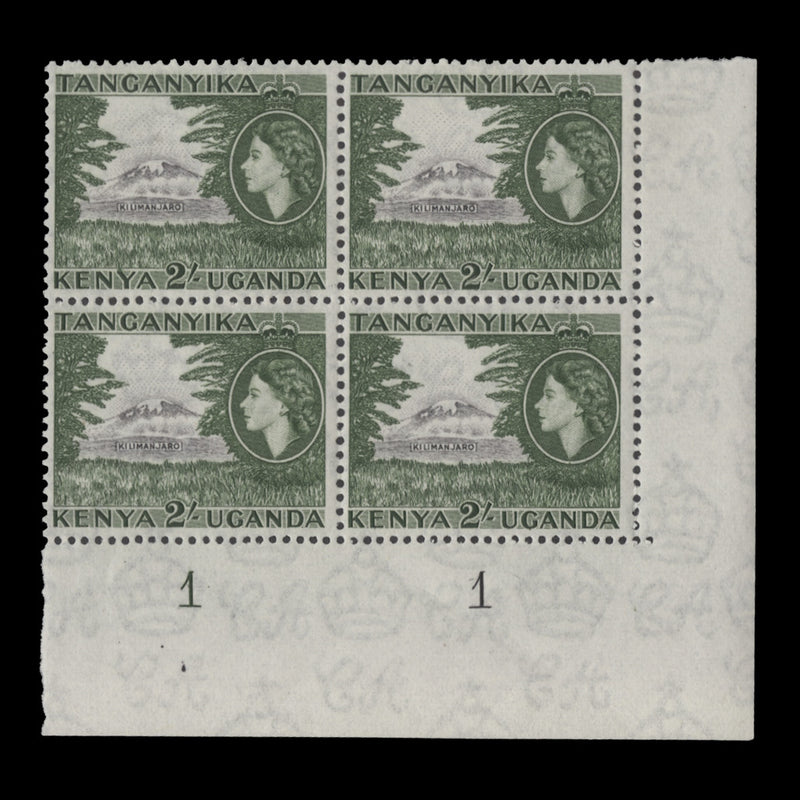 Kenya Uganda Tanganyika 1954 (MLH) 2s Kilimanjaro plate block, green