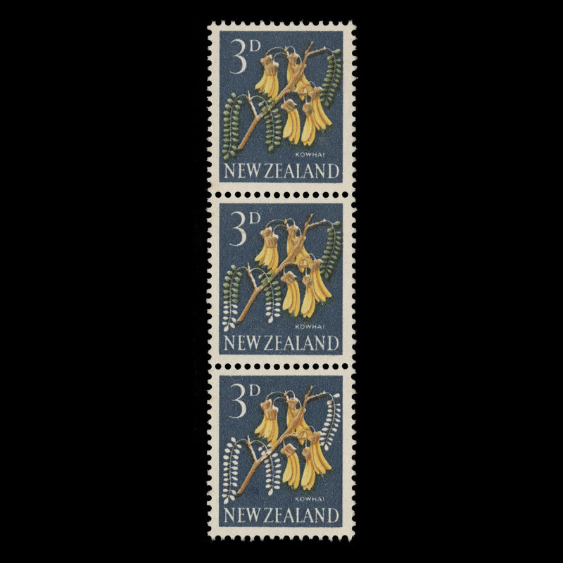 New Zealand 1960 (Error) 3d Kowhai strip progressively missing green