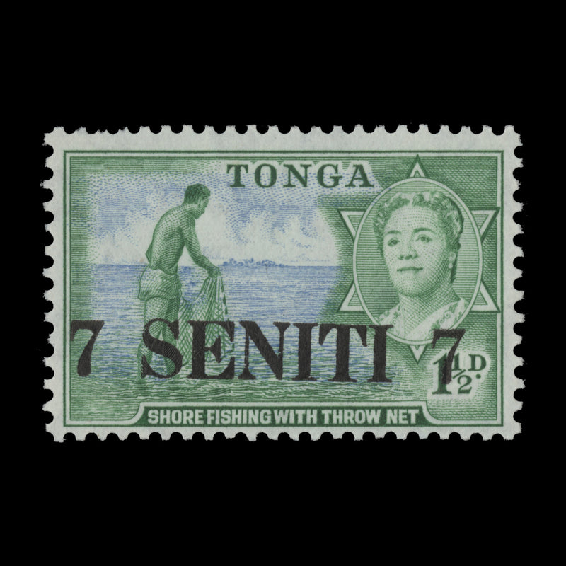 Tonga 1967 (Variety) 7s/1½d Shore Fishing surcharge shift