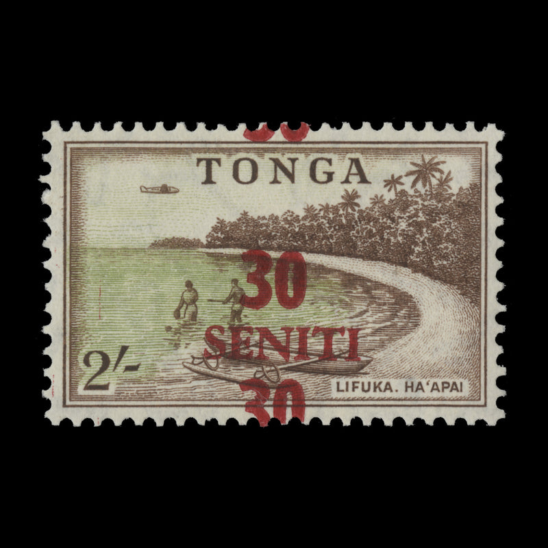 Tonga 1967 (Variety) 30s/2s Lifuka, Ha'api surcharge shift