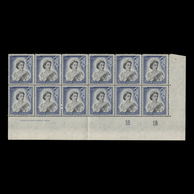 New Zealand 1954 (MNH) 1s 6d Queen Elizabeth II imprint/plate block