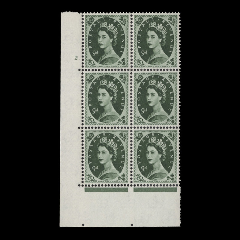 Great Britain 1962 (MNH) 9d Bronze-Green cylinder 2. block, multiple crowns