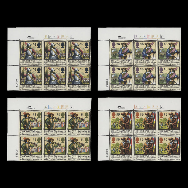 Great Britain 1992 (MNH) Civil War Anniversary cylinder dot blocks