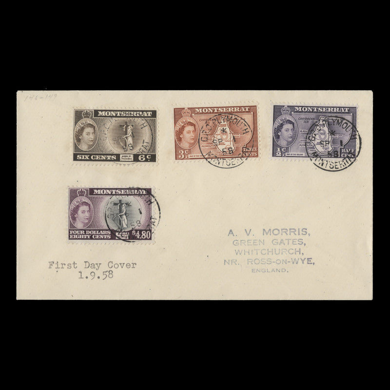 Montserrat 1958 (FDC) Definitives, inscribed 'COLONY'