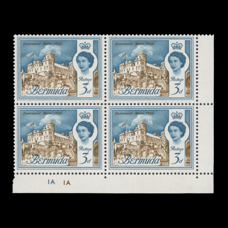 Bermuda 1962 (MNH) 3d Government House plate 1A–1A block