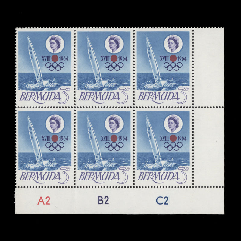 Bermuda 1964 (MNH) Olympic Games, Tokyo plate A2–B2–C2 block