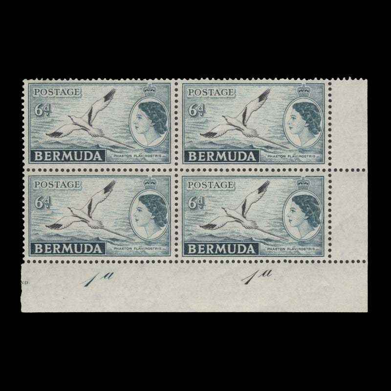 Bermuda 1953 (MNH) 6d White-Tailed Tropic Bird plate 1a–1a block