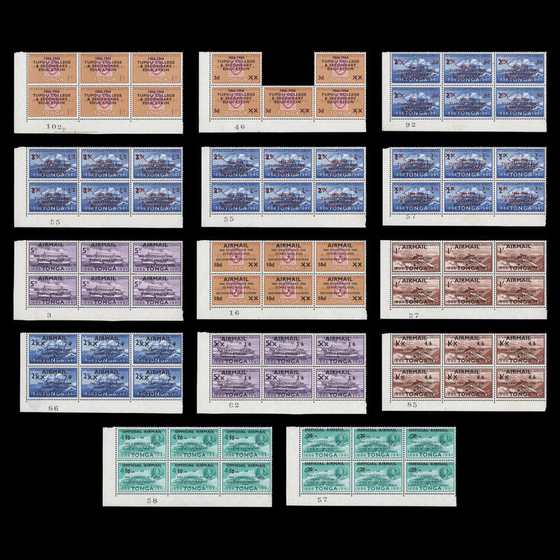 Tonga 1966 (MLH) Tupou College Centenary sheet number blocks