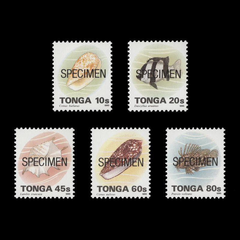 Tonga 1995 (MNH) Marine Life redrawn SPECIMEN definitives, type II