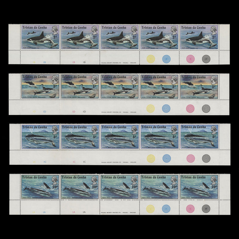 Tristan da Cunha 1975 (MNH) Whales imprint/traffic light/plate strips