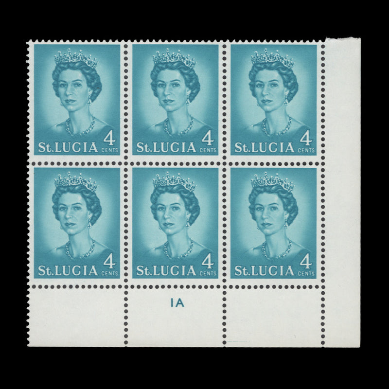 Saint Lucia 1964 (MNH) 4c Queen Elizabeth II plate 1A block