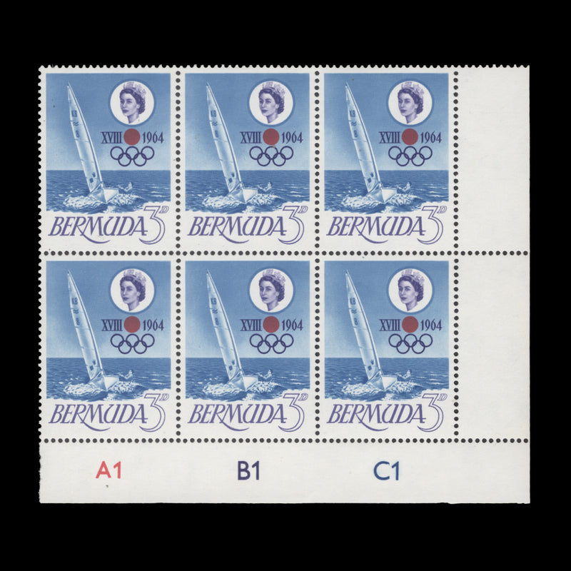 Bermuda 1964 (MLH) Olympic Games, Tokyo plate A1–B1–C1 block