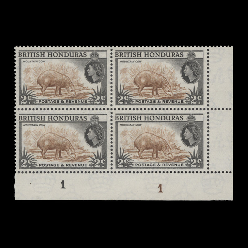 British Honduras 1953 (MNH) 2c Mountain Cow plate 1–1 block, perf 13½ x 13½