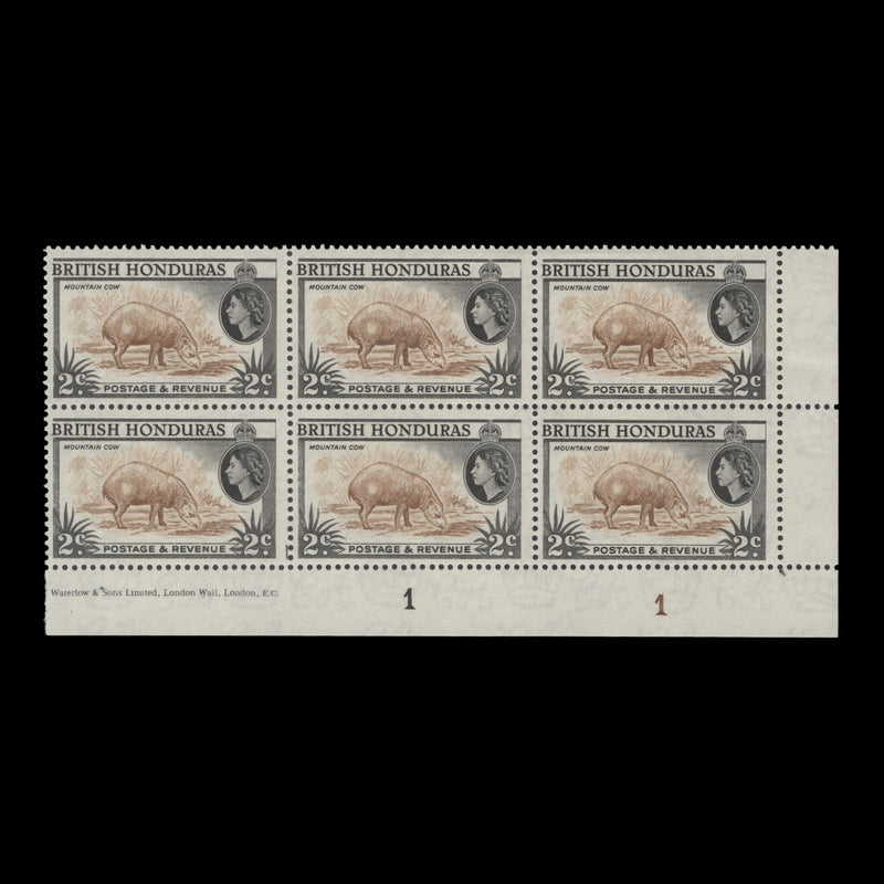 British Honduras 1961 (MNH) 2c Mountain Cow plate 1–1 block, perf 13½ x 13, Waterlow