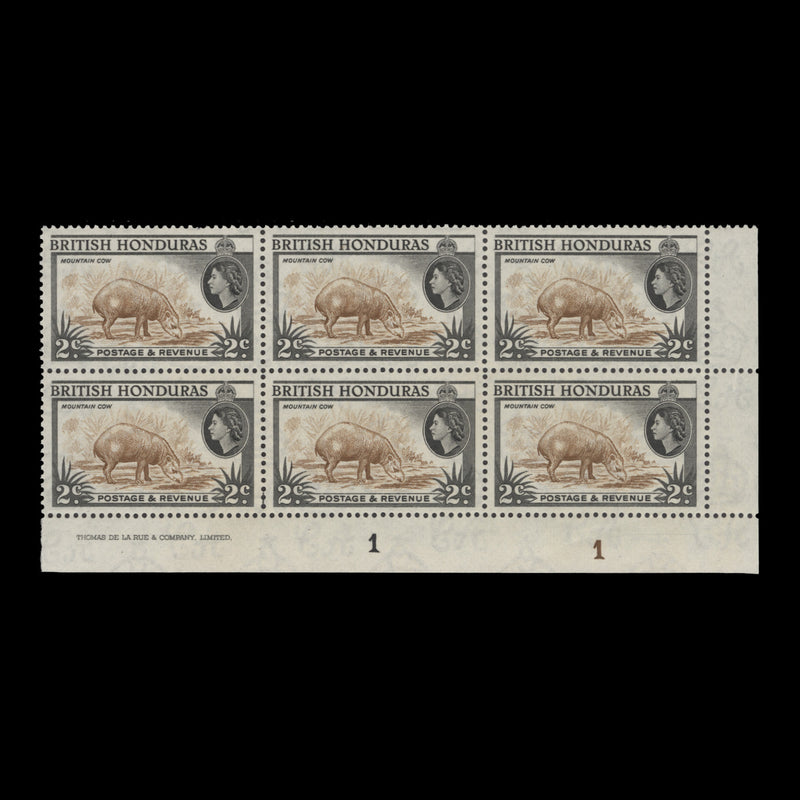 British Honduras 1961 (MNH) 2c Mountain Cow plate 1–1 block, perf 13½ x 13, De La Rue