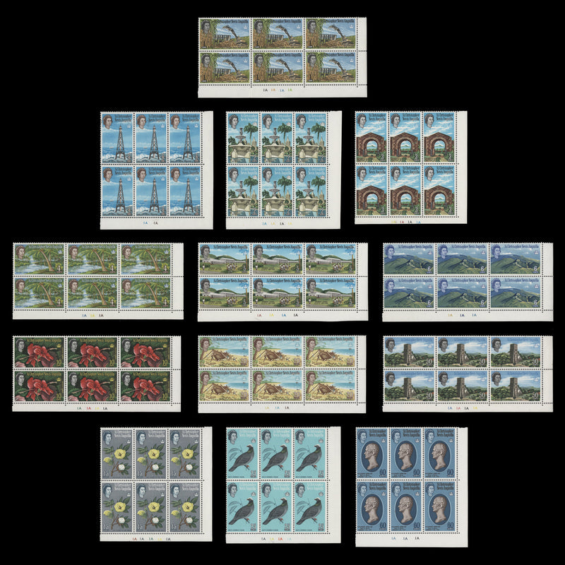 St Christopher Nevis Anguilla 1963 (MLH) Definitives low values plate blocks