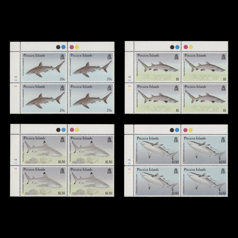 Pitcairn Islands 1992 (MNH) Sharks traffic light/plate 1A–1A–1A–1A blocks