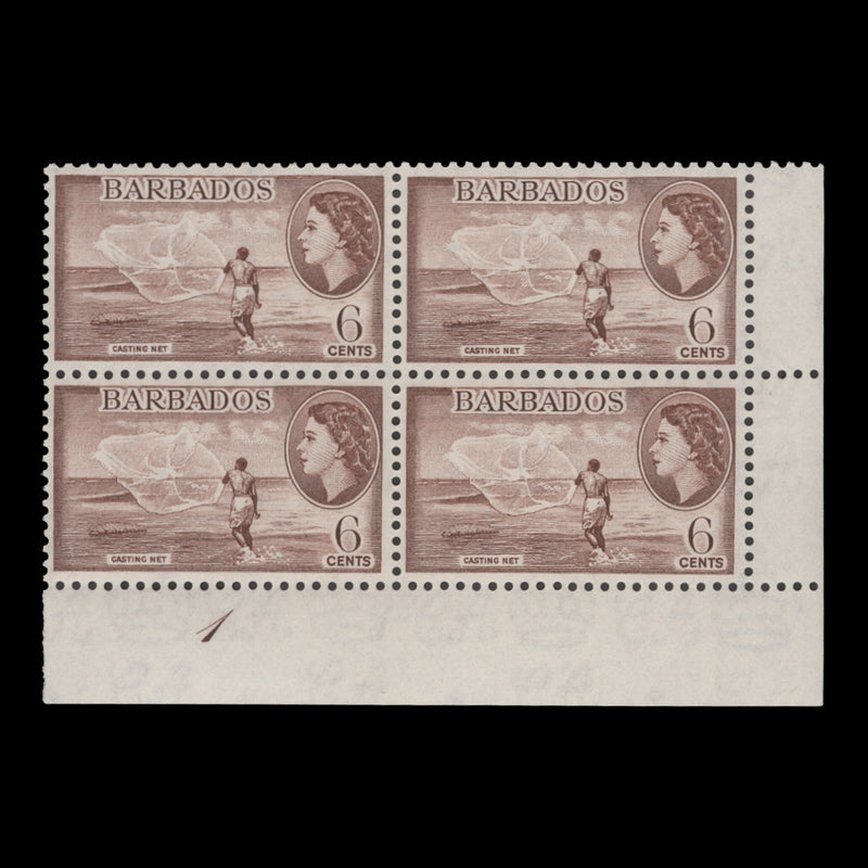 Barbados 1954 (MNH) 6c Casting Net plate 1 block