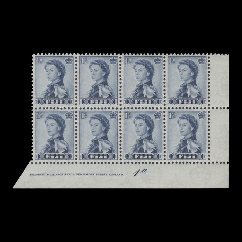 Fiji 1962 (MNH) 1d Queen Elizabeth II imprint/plate 1a block