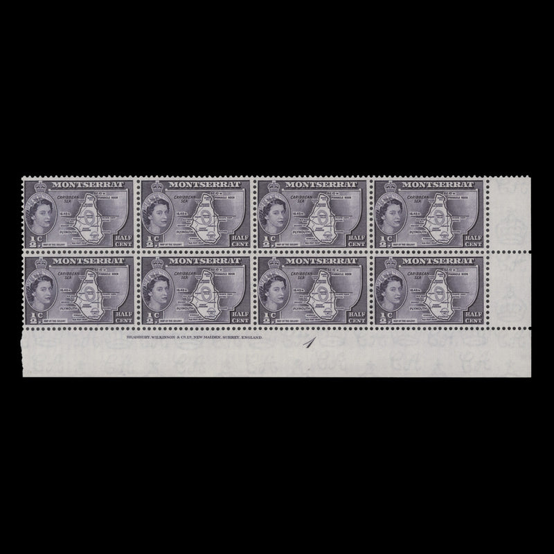 Montserrat 1958 (MNH) ½c Map of the Colony imprint/plate 1 block