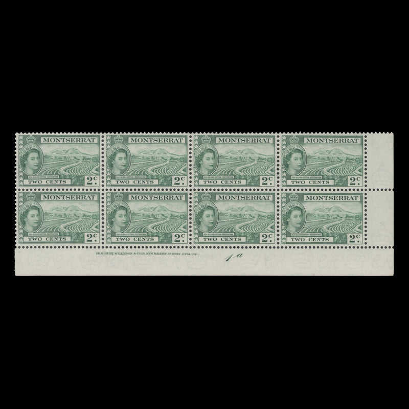 Montserrat 1953 (MNH) 2c Sea Island Cotton Cultivation imprint/plate 1a block