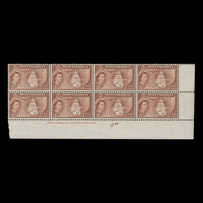 Montserrat 1958 (MNH) 3c Map of the Colony imprint/plate 1a block