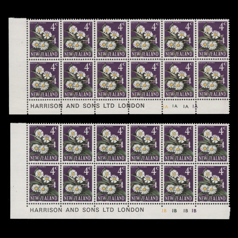 New Zealand 1967 (MNH) 4c Matua Tikumu imprint/plate blocks