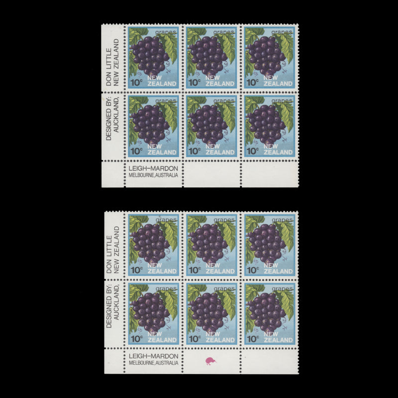 New Zealand 1983 (MNH) 10c Grapes imprint/reprint blocks, white paper