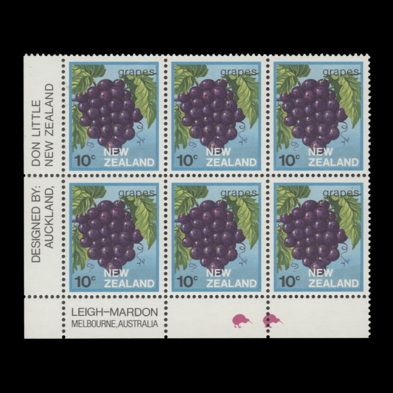 New Zealand 1987 (MNH) 10c Grapes imprint/reprint 2 block, cream paper