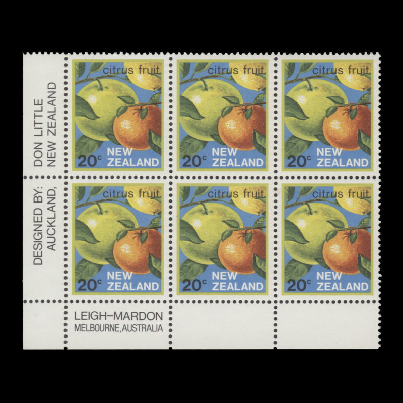 New Zealand 1983 (MNH) 20c Citrus Fruit imprint block, white paper