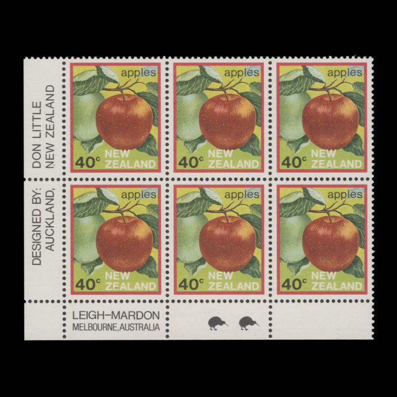 New Zealand 1987 (MNH) 40c Apples imprint/reprint 2 block, cream paper