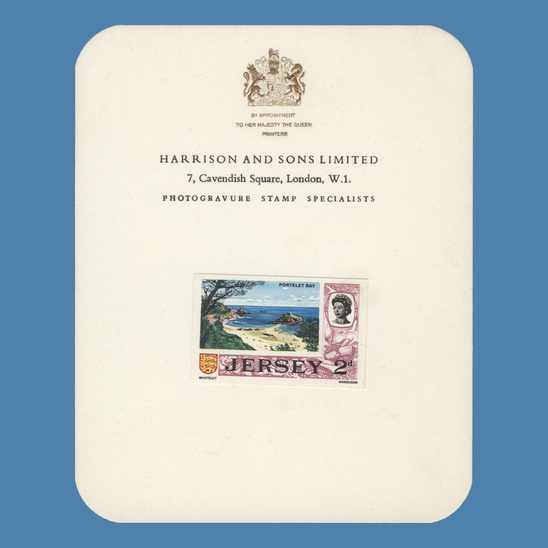 Jersey 1969 (Proof) 2d Portelet Bay imperf single on presentation card