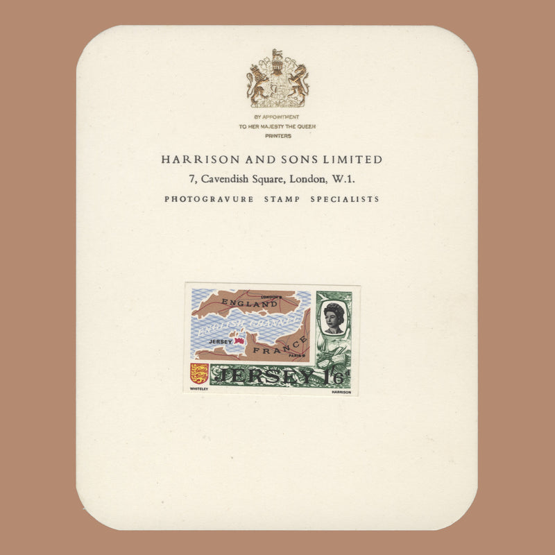 Jersey 1969 (Proof) 1s6d English Channel imperf single on presentation card